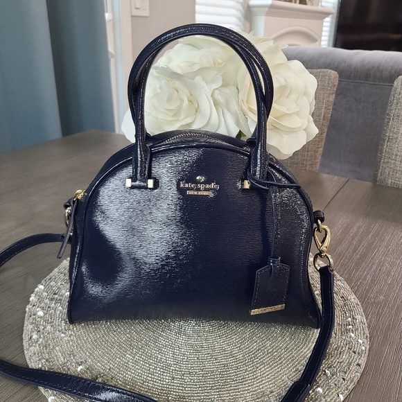 Like New - Navy Blue Patent Leather Kate Spade Bag w/ Crossbody Strap - Picture 8 of 16